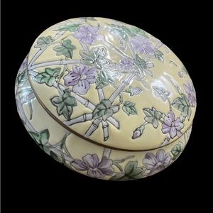 Adrea By Sadek Hand Painted Flower Bowl With Lid Decorative 7”